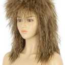 VGbeaty Women Shoulder Length Curly Light Brown Metal Punk Rocker Disco Mullet Wig For Cosplay Party Halloween Costume Anime