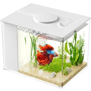 Vehipa 3.7L (1 Gal) Betta Fish Aquarium, Acrylic Small Fish Tank Kit with Water Filter Pump & LED Light, Ideal for Small Fish, Plants and Shrimp, White
