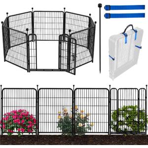 ADAVIN Tall Garden Fences and Borders for Dogs, Low Threshold Door, 48 in(H) 8 Panels Total 17.7 Ft(L) Dog Fences for the Yard, Modular Fencing, Garden Fence with Gate, Pet Fence