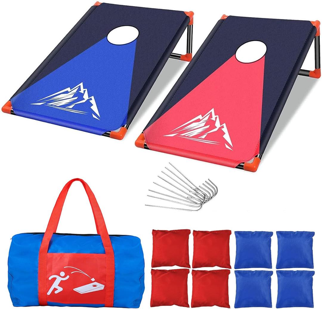 NZQXJXZ 3x2 ft Portable Cornhole Board Set Indoor Outdoor with 8 Bean Bags and Carrying Bag Cornhole Game for Kids Adult, Backyard, Lawn, Beach Camping Corn Hole Toss Game Set (Red and Blue)