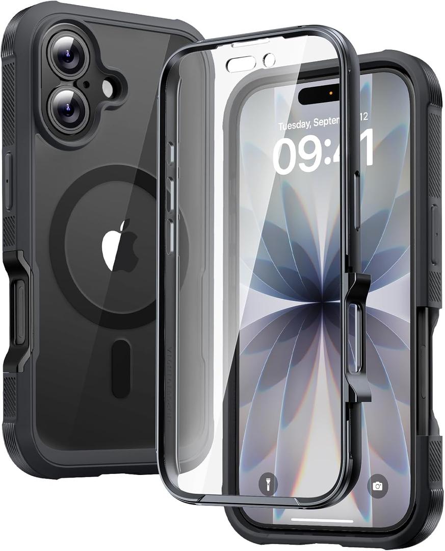 Diaclara for iPhone 17 Case 6.3'', Full-Body Military Grade Drop Protection Outdoor Phone case with Built-in Screen Protector, Easy Installation,No Gap,Compatible with MagSafe, Black