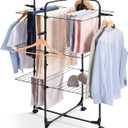 TOOLF Drying Rack Clothing, 3-Tier Collapsible Clothes Drying Rack with Wheels, Indoor-Outdoor Use, for Bed Linen, Clothing, Socks, Scarves, Black