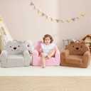 Toddler Chair,Sherpa Bear Kids Chair,Toddler Couch Fold Out,Children Reading Chair,Flip Out Kids Couch,Toddler Sofa Convertible for Age 1-3(Grey Bear)