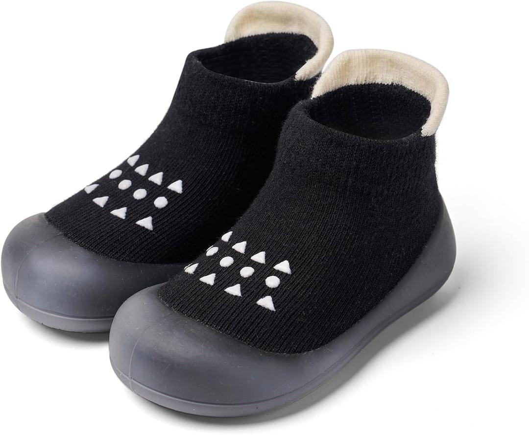 Baby Sock Shoes Baby Walking Shoes Infant Non-Slip Breathable Slippers with Soft Rubber Sole Baby Boys Girls Sneakers (9-12 Months Infant, Af-39 Black)