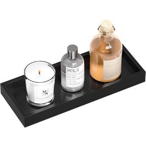 ZHWS Bathroom Tray Countertop for Toiletries, Black Vanity Tray for Makeup Perfume Decor Candle, Bamboo Kitchen Tray for Soap Dispenser Salt Pepper Brush Holder 11.3” L x 4.4” W x 1.1” H