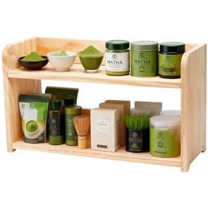 PROKITCHEN Matcha Station Shelf Matcha Stand, 2-Tier Solid Pine Mug Holder Countertop Coffee Tea Station Organizer Countertop Display Rack Accessories for Tea Cups Kitchen Office