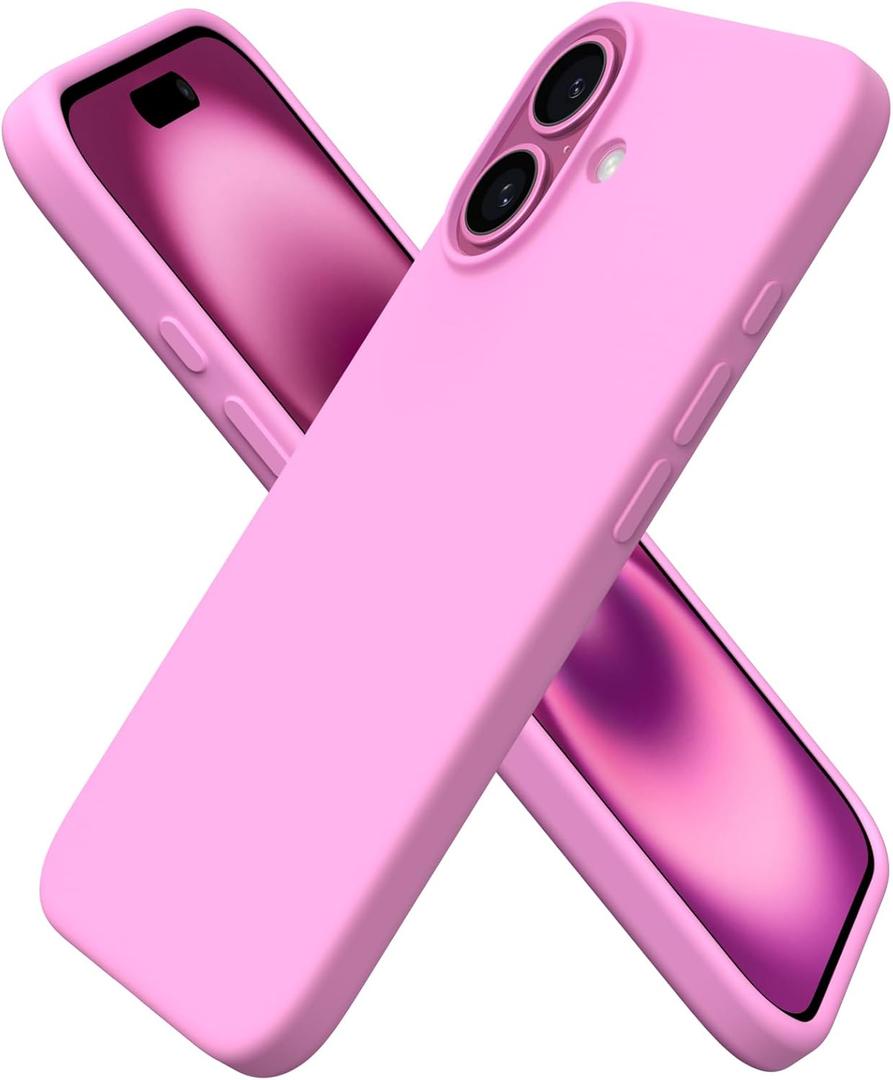 ORNARTO Compatible with iPhone 16 Case 6.1", Slim Liquid Silicone 3 Layers Full Covered Soft Gel Rubber Shockproof Phone Case, Protective Cover with Anti-Scratch Microfiber Lining-Cherry Blossom