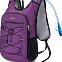 BOVIP Lightweight Hydration Back,15L Multipurpose Hiking Backpack with 1.5L Water Bladder ,Hydro Water Daypack for Cycling Hiking Rave for Men Women (Purple)