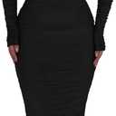 PRETTYGARDEN Women's Fall Off The Shoulder Maxi Dress Spring Long Sleeve Ruched Fitted Bodycon Club Dresses with Slit (Medium, Black)