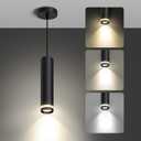 OKELI Modern Pendant Lights, Black LED Pendant Lights Fixtures,3 Color Pendant Lighting for Kitchen Island, Bar,12W,3000K-6000K,ETL(1pack)