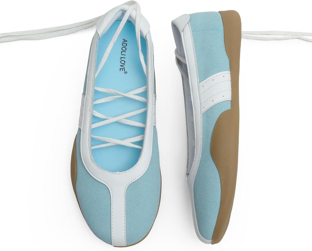 Adolilove Womens Sneaker Flats Lace Up Mary Jane Style Tennis Shoes Comfortable Ballet Inspired Casual Shoes for Walking (7.5, Blue)