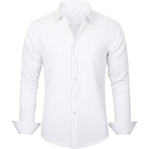 Shtexus Men's Long Sleeve Dress Shirt Button Down Wrinkle Free White (White, S)