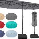 15ft Patio Umbrella with Base, 10-Year-No-Fade Large Outdoor Double-Sided Market Umbrella with UPF50+Terylene Polyester Fabric and Crank for Poolside Garden Deck Backyard Beach Pools