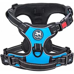 PoyPet No Pull Dog Harness, No Choke Front Clip Dog Reflective Harness, Adjustable Soft Padded Pet Vest with Easy Control Handle for Small to Large Dogs(Blue,L)