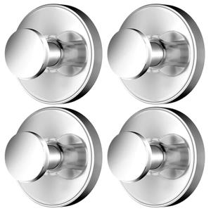 SOCORIA 2026 Upgraded Drill-Free Suction Cup Hooks, Stainless Steel Suction Cup Hooks for Shower, Mirror, Wall, Bathroom, Glass, Hanging Towels - 4 Pack, Bright Silver