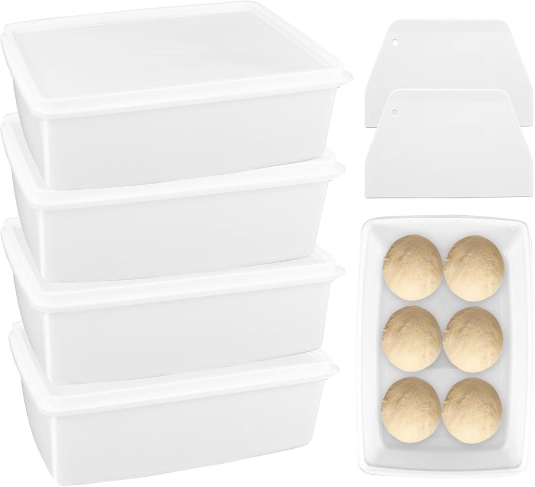 Pizza Dough Proofing Box - Set of 4 Stackable Dough Proofing Container with Lid for Family Size Dough (11.8x 8.87x 5.5)