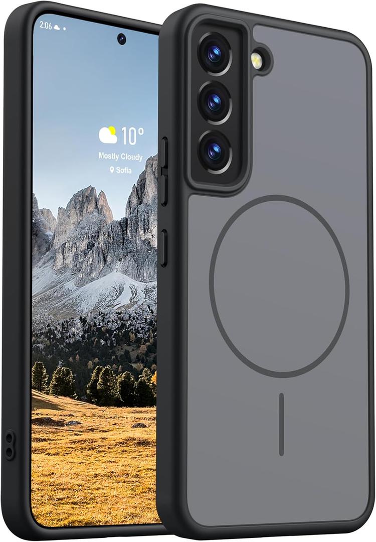 Rayboen for Samsung Galaxy S22 Case Magnetic, [Compatible with Magsafe] Frosted Skin-Feel Solid Dual-Tone Panel with Soft Edge, Protective Durable Slim Fit Phone Cover for Galaxy S22, Matte Black
