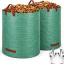Gardzen 2-Pack 132 Gallon Yard Waste Bags, Reusable Heavy Duty Collapsible Garden Leaf Bags with Plastic Ring, Stand-Up Yard Waste Bin for Leaves, Lawn Debris & Grass Clippings