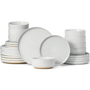 Famiware Milkyway Dinnerware Sets, 24 Piece Dish Set, Plates and Bowls Sets for 8, White