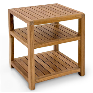 StrongTek Teak Shower Stool with Double Storage, Water-Resistant Spa Bench, Multi-Functional for Bathroom, Sauna, Spa, Compact, Elegant Teak Wood, No Assembly Required, Bath Bench, Indoor/Outdoor Use