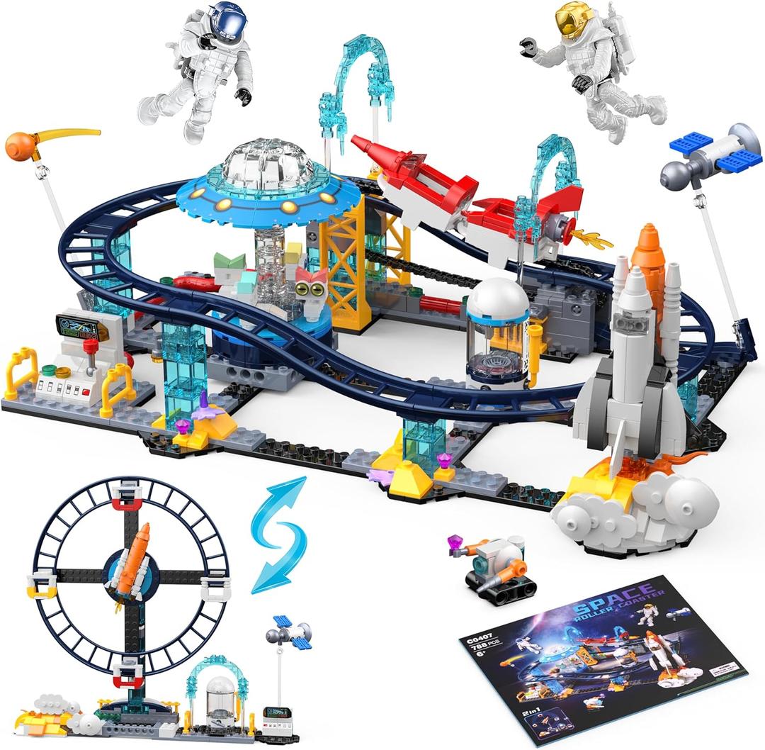 2 in 1 Space Roller Coaster Building Set for Kids 6+, 788PCS STEM Astronaut & Spaceship Toy, Creative Space Station Construction Kit, Birthday for Boys Girls Ages 6-12