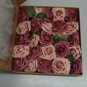 Ling's moment Artificial Flowers, 25Pcs 3" Roses in Burgundy Mauve Shades, Realistic DIY Foam Floral Fill for Wedding Bouquets/Centerpieces, Outdoor Party Backdrops, Room/Table, and Pot Decorations