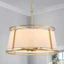 Shrine Lighting Drum Chandeliers, Modern Style, Perfect Pendant Light Fixture for Dining Room, Living Room, D20'' x H9'', Adjustable Chains 59'', E12*4 Sockets, White Lampshade & Brass Finish Frame
