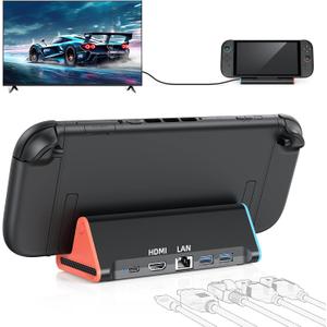 Switch 2 Portable Dock - [5-in-1] TV Docking Station Replacement: 4K@60Hz HDMI, Gigabit LAN, 100W PD Dock Adapter, 25Gbps USB-A, Compact for Nintendo Switch 2 Travel/TV/Charging (Official-Size 1/2)