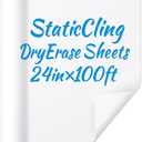 24in x 100ft Static Cling White Board Dry Erase Wallpaper Sticker, Removable Reusable Whiteboard Paper for Wall, No Adhesive No Residue, Stain-Proof White Board Dry Erase Roll for Office, Classroom