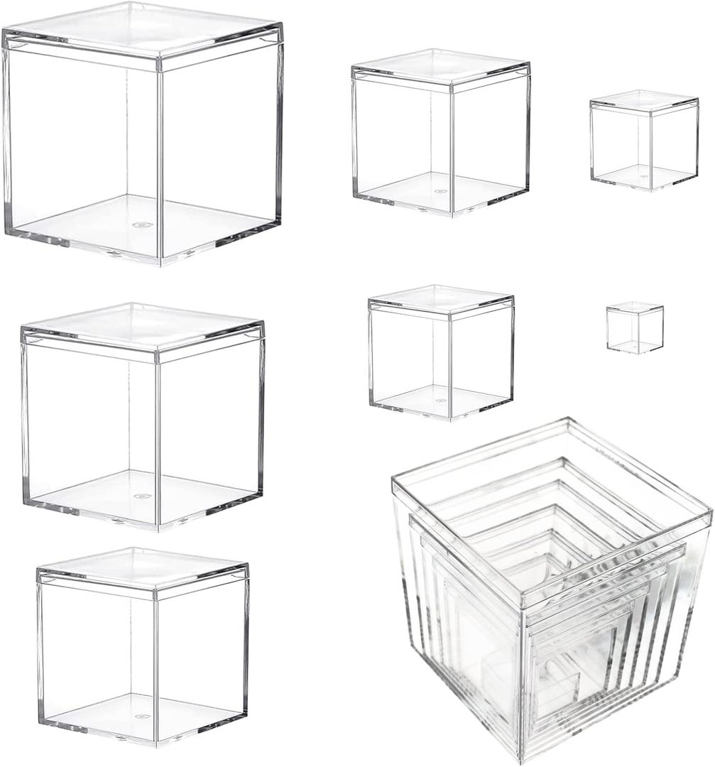 7 Pack Acrylic Boxes with Lid, Small Square Clear Acrylic Storage Boxes with Lid, Small Square Boxes with Lid, Wedding Birthday 