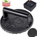 Smash Burger Press-Heavy Duty Hamburger Press with Heat Insulation Handle-6 Inch Cast Iron Burger Smasher,Bacon Press,Sandwich Press-Round Grill Press for Griddle-50 PC Burger Press Patty Paper