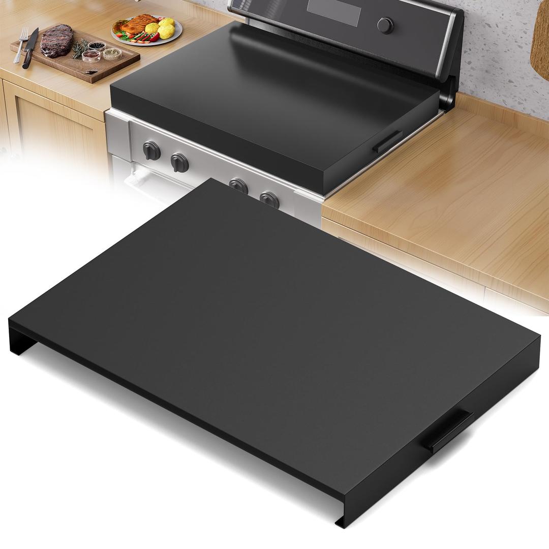 BJADE'S Stove Cover Board - 15"x22"x3" Gas/Electric Range Top Cover with Anti-Slip Feet, Kitchen Organizer & Noodle Board, Black Cooktop Protector for Counter Space Expansion