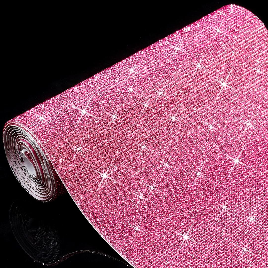 Outus 60750 Pieces Self Adhesive Rhinestone Sheets 59 x 7.87 Inch Bling Glitter Crystal Diamond Rhinestone Sticker Vinyl Wrap Sparkle Gem Stickers for DIY Home Car Arts Craft Decoration(Pink)