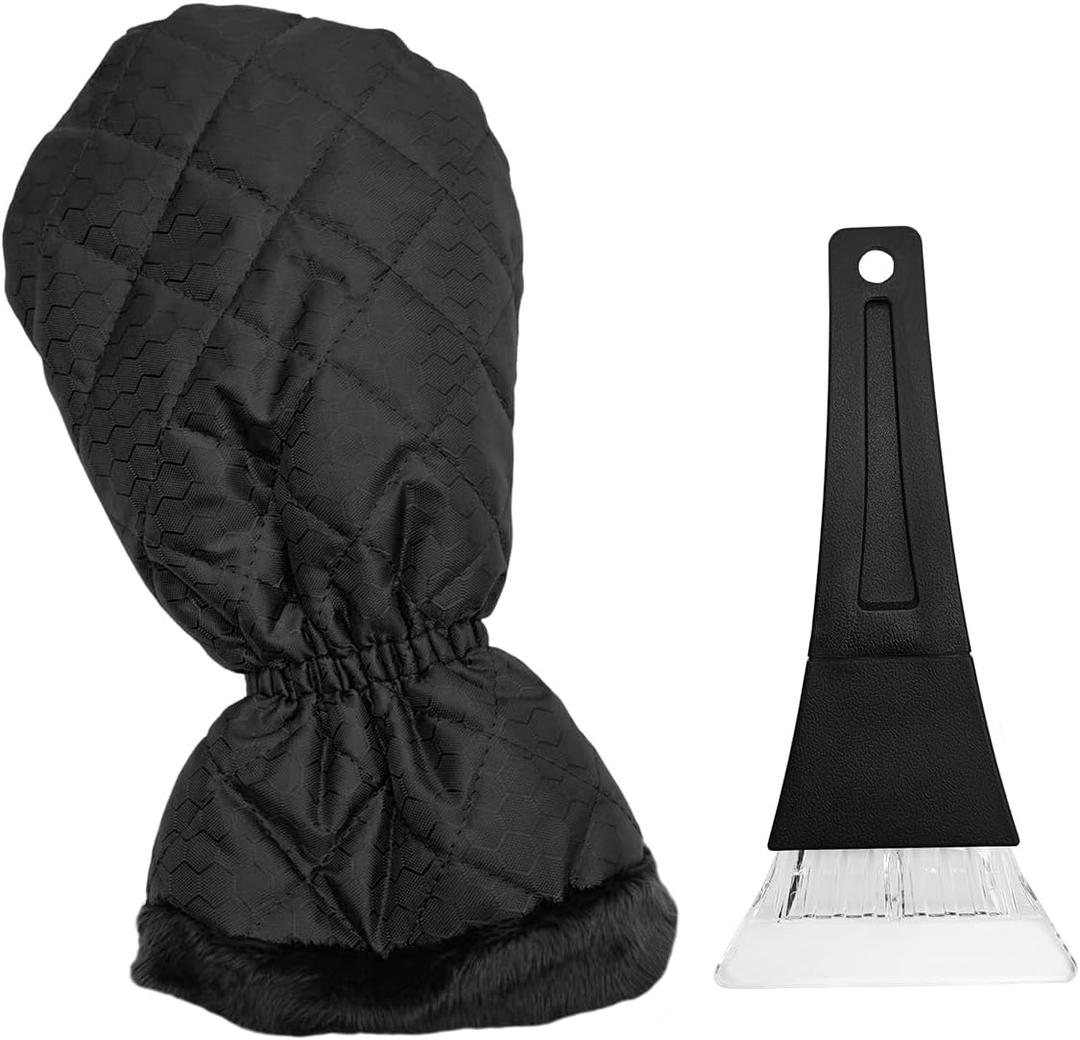 Car Ice Scraper with Glove, Anti-Scratch Warm WITT, Car Windshield Frost Quickly Removal Tool, Comfortable Waterproof & Windproof Snow Scraper for Cars, Trucks, SUVs (Black)