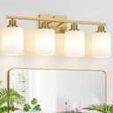4-Light Bathroom Light Fixtures, Vanity Light with Milky White Shades, Brushed Gold Bathroom Lighting Fixtures Over Mirror, Modern Bathroom Wall Lamp for Mirror Living Room Cabinet Bedroom