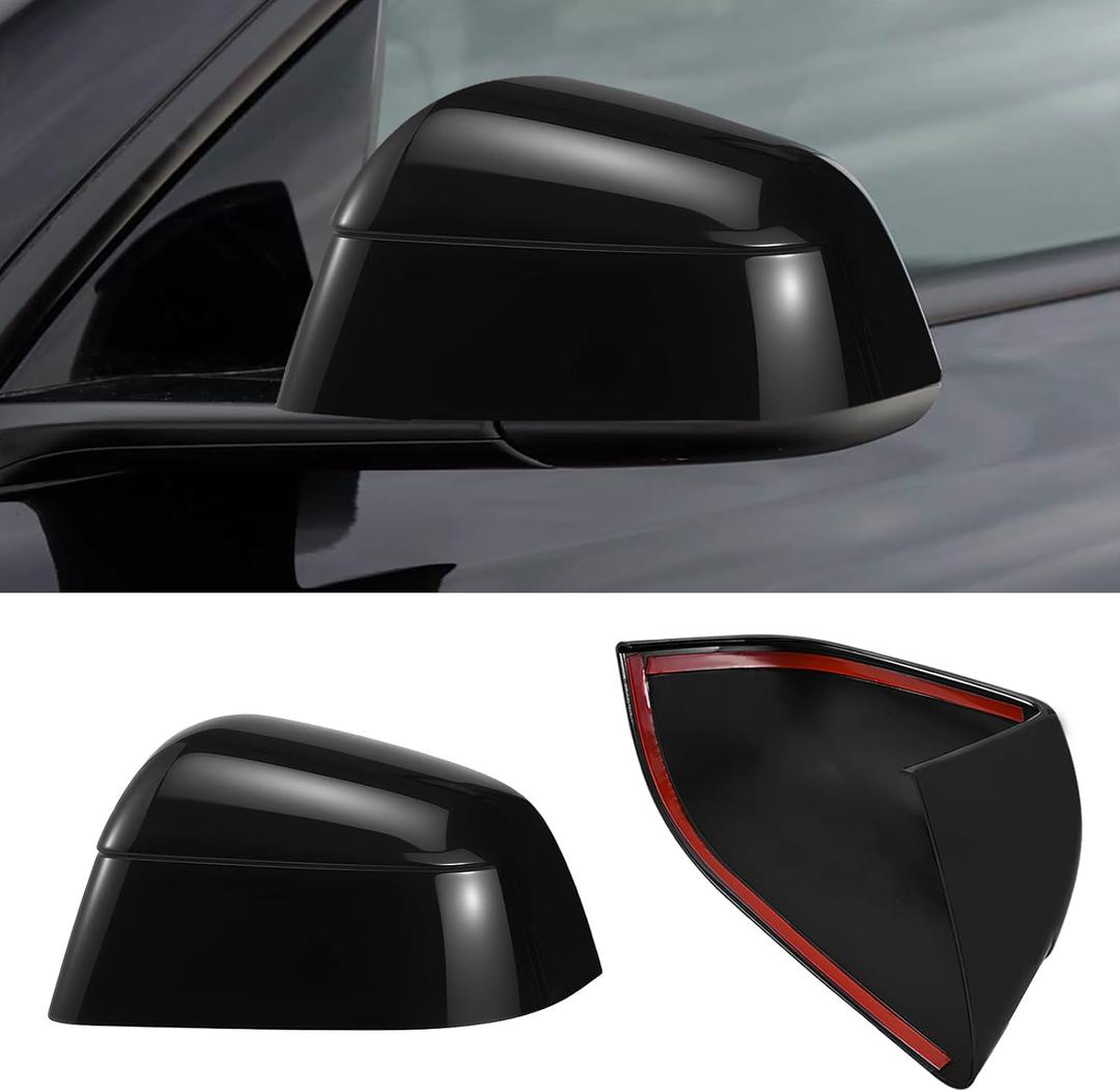 Compatible with Tesla Model Y Side Mirror Cover Caps 2021-2025 (Incl. Juniper),2-Piece Aerodynamic Wind Blade Cover Set,Easy Install & Anti-Scratch Protector(Glossy Black)