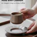 Espresso Cups Set, 4 Oz Porcelain Coffee Cups with Saucer and Metal Stand Small Cappuccino Cups Set of 6 Demitasse Cups for Espresso, Latte, Cafe Mocha, Cappuccino, and Tea, Brown