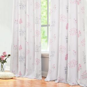 XTMYI Pink and Grey Curtains for Bedroom Closet Door,80% Blackout Room Darkening Boho Floral Print Pattern Coquette Cute Dorm Curtains for Girls Living Room 84 Inches Long,Light Pink Gray Green (52"W x 84"L (Pack of 2))