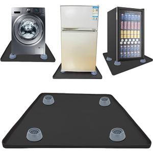 QinSuiKai Mini Fridge Silicone Mat with Raised Edges, 20" x 20" x 0.6" Mini Fridge Drip Tray With 4 Base Raisers,  Mini Refrigerator Carpets Floor Protector (Small Black)