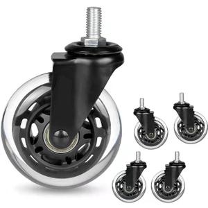 8T8 Office Chair Caster Wheels with 5/16''-18x1 Threaded Stem Caster, Heavy Duty 3" Replacement Rubber Office Chair Wheels for Smart Home Offices, Safe for Hardwood Tile Floors