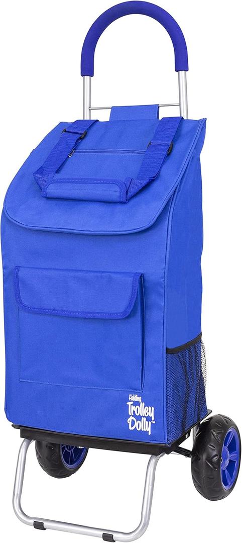 dbest products Trolley Dolly Blue Foldable Shopping cart for Groceries with Wheels and Removable Bag and Rolling Personal Handtruck, Standard (Blue)