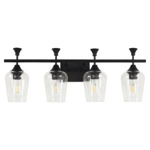Bathroom Light Fixtures (4-Light, 29 Inch), Matte Black Vanity Lights for Bathroom with Clear Wine Glass Glass Shade, Modern Vanity Wall Lights for Mirror Bedroom Living Room Kitchen Hallway Porch