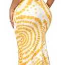 EDITCOZY Women Sexy Bodycon Maxi Dress Tie Dye Beach Summer Dresses Halter Backless Vacation Long Sundress, Yellow, L