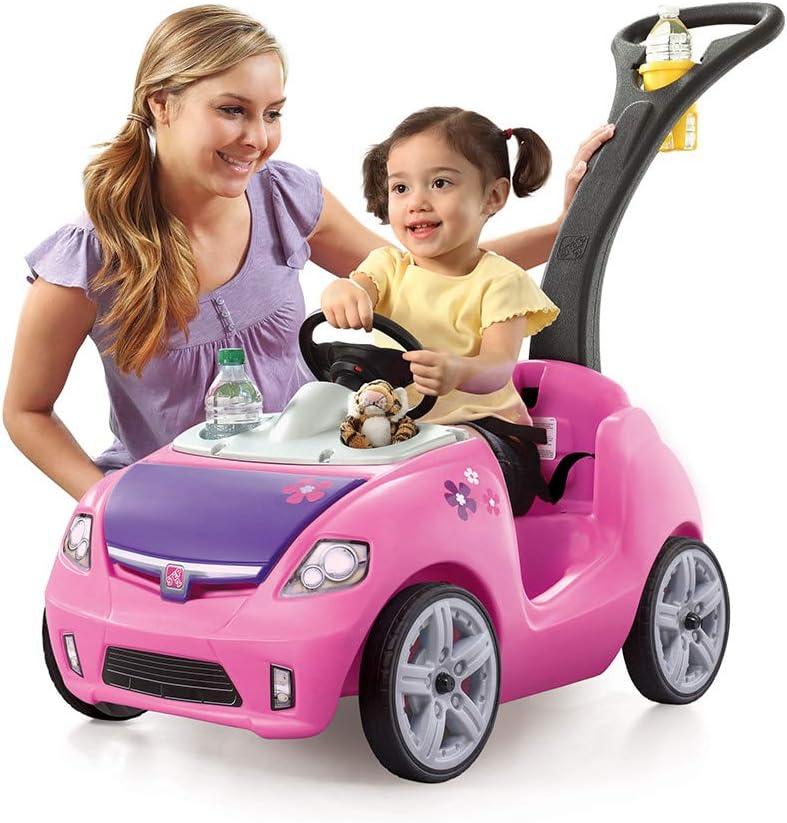 Step2 Whisper Ride II Kids Push Cars, Ride On Car, Seat Belt, Horn, Toddlers Ages 1.5  4 Years Old, Max Weight 50 lbs., Quick Storage, Stroller Substitute, Pink (Large)