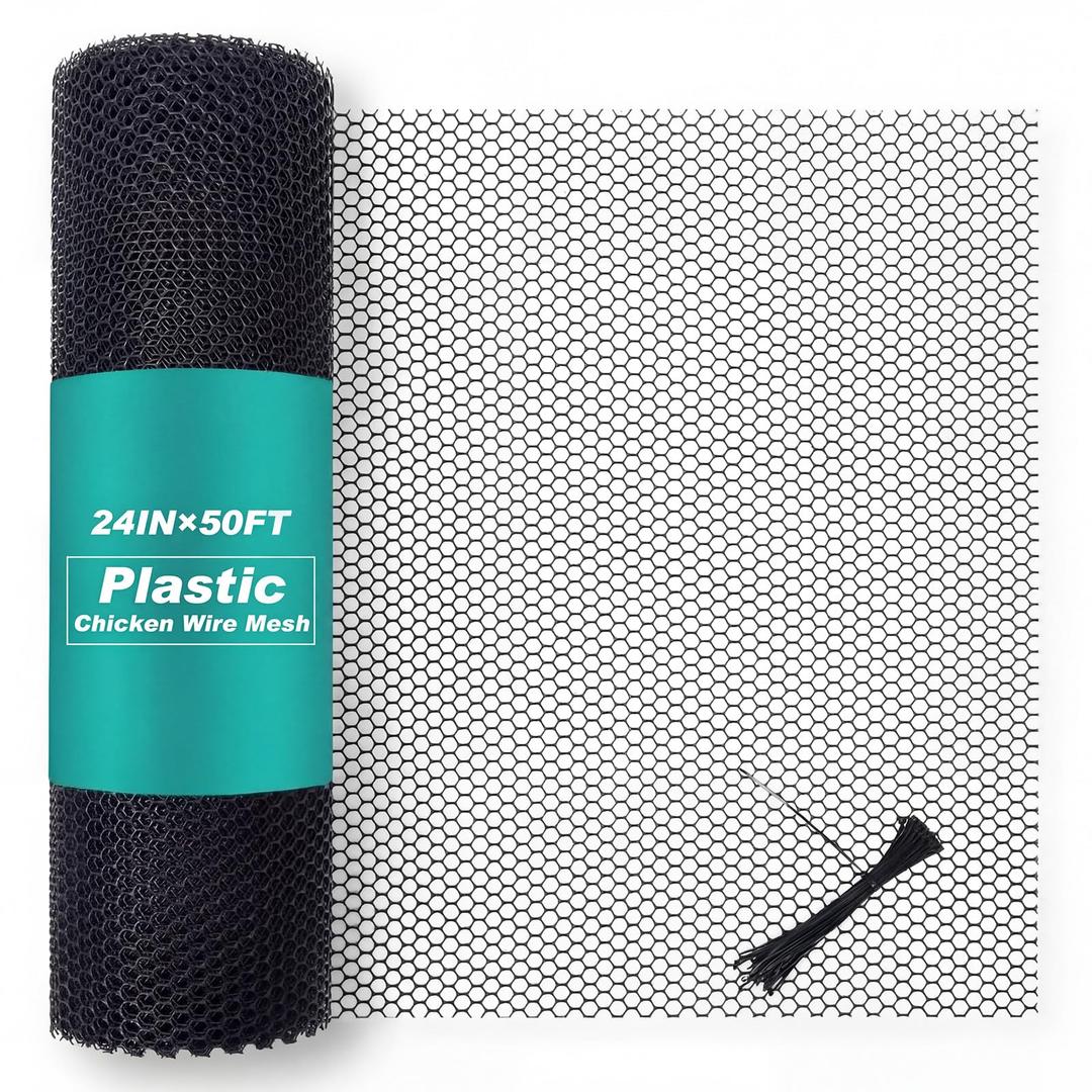 Yoojahow Plastic Mesh Fence Roll Black, 24inx50ft, with 50 Zip Ties