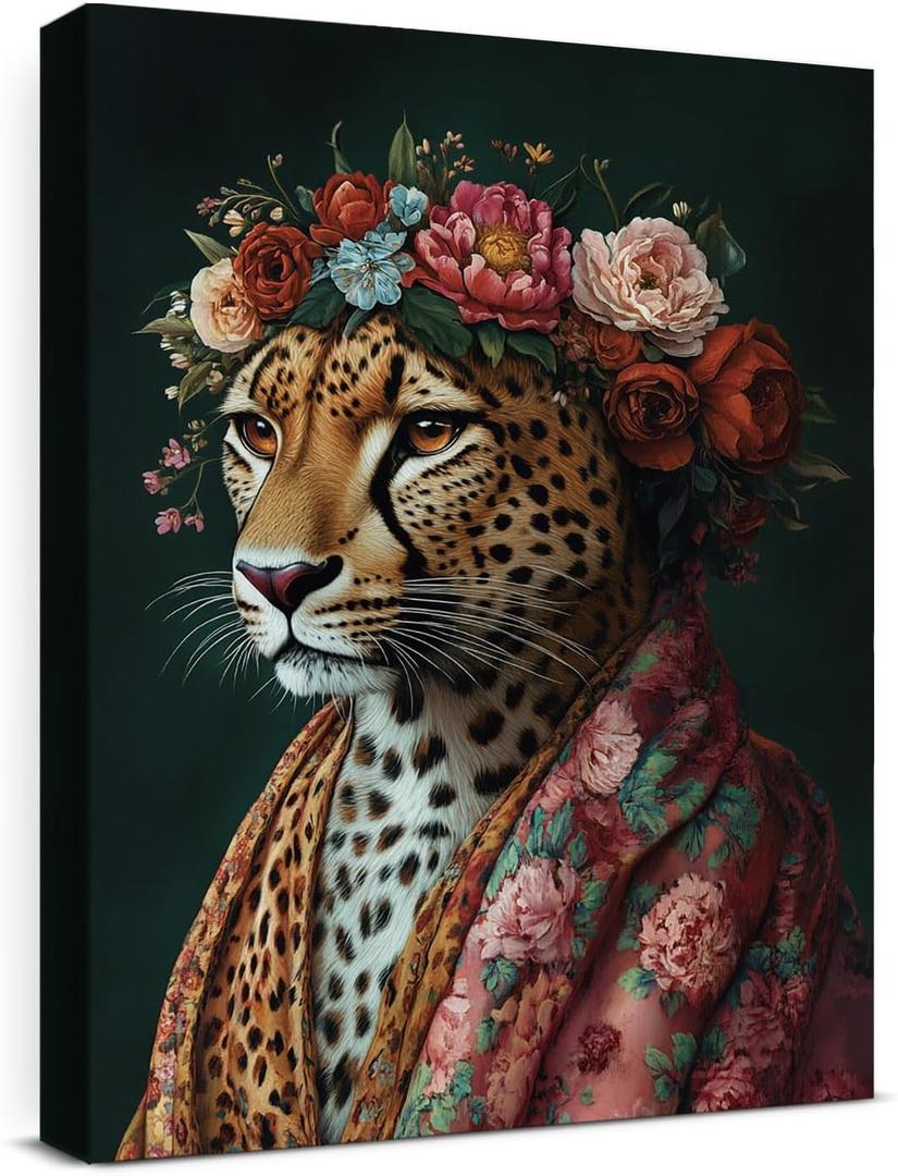 Leopard Portrait Canvas Wall Art Modern Leopard Print Poster Framed Painting Artwork for Home Living Room Bedroom Office Wall Decor 11x15 Inch (Animal-2)