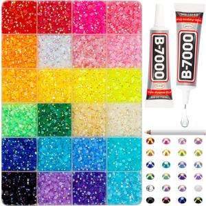 16000Pcs 3mm Rhinestones for Bedazzling, Bedazzler Kit with Rhinestones and Tools, Flatback Resin Jelly AB Colorful Rainbow Crystals Gems Set with Glue for Nail Art Crafting Clothes Crafts