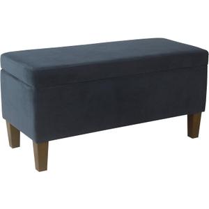 HomePop Large Upholstered Rectangular Storage Ottoman Bench with Hinged Lid, Navy