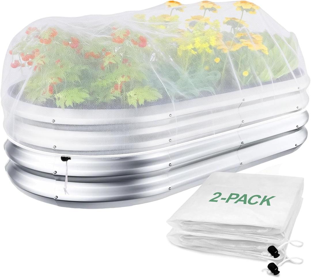 2 Pack Garden Netting for 8x4x1ft Raised Beds, Ultra-Fine Mesh Plant Covers with Drawstring, Bird, Pest & Small Animal Barrier for Vegetables, Fruits & Flowers