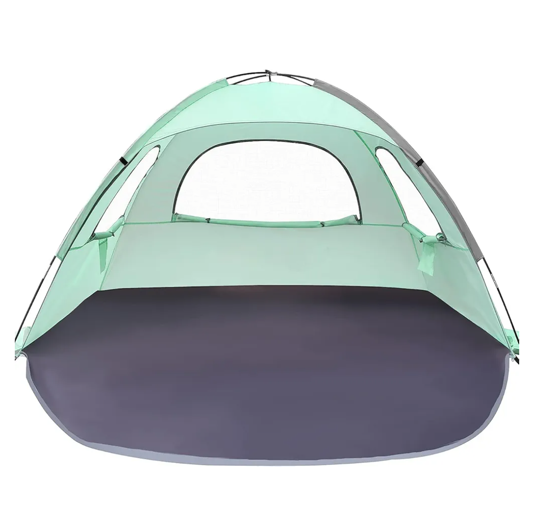 WhiteFang Beach Tent Anti-UV Portable Sun Shade Shelter for 3/4/6/8 Person, Extendable Floor with 3 Ventilating Mesh Windows Plus Carrying Bag, Stakes and Guy Lines 83x55x46 (Mint Green)